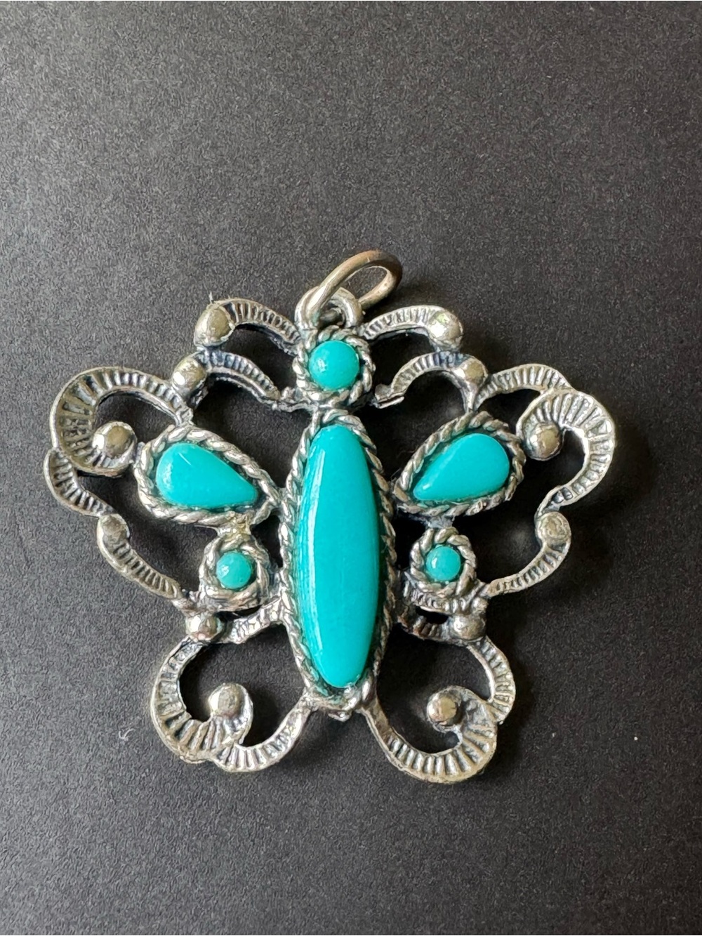 Vintage 1950s Sancrest Faux Turquoise Silver Tone Southwestern Pendant
